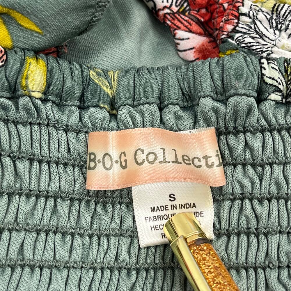 B.O.G. Collective Floral Ruched Smocked Ruffle Crop Adjustable Strap Tank Top - Picture 3 of 11